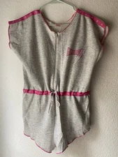 1980s 1990s Gitano Sport Workout Zip Up Romper One Piece Sz L Grey & Pink