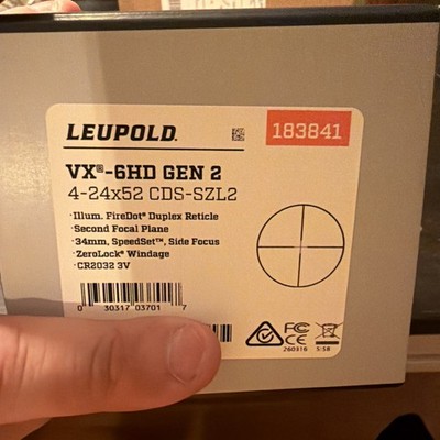 Leupold VX-6HD Gen 2 4-24x52 CDS-SZL2 Illum SFP FireDot Duplex Riflescope 183841