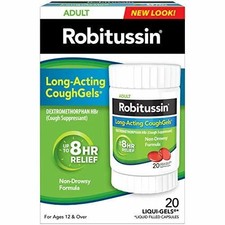 Robitussin Adult Long-Acting cough 20 gels 8-Hour Non-drowsy Cough Med