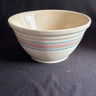 Vintage McCoy USA 12” Mixing Bowl Pink Blue Bands Oven Proof Stone Craft #12