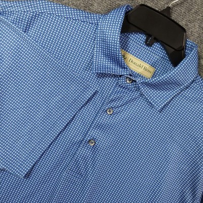Donald Ross Polo Shirt Mens Extra Large Blue Micro Print Golf Muncie Patch Knit