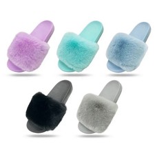 Faux Fur Rhinestone Slippers  Bling Crystal Slide Sandals  3 Colors Fast Ship