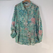 Gordon Smith Blouse Womens 20 Multicolour Sheer Floral Tunic Button Up 129127