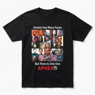 Aphex Twin Anxiety Has Many Faces Double Sided IDM Techno Vintage Tribute Tee