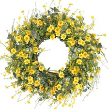 Yellow Daisy Wreath 24 Inch Spring Summer Wreath Fake Silk Floral Wreath
