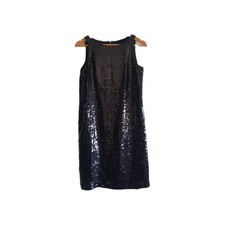 Linea Black Sequin Sleeveless Shift Evening Party Christmas Dress Size 10