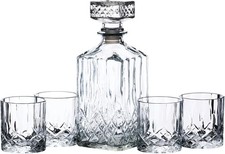 BarCraft Whisky Decanter and Glass Gift Set, Cut 0.9 Litres, Kristall 