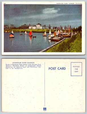 Burnham Park Harbor Chicago ''Rainbow Fleet'' Sailboats Postcard Vintage