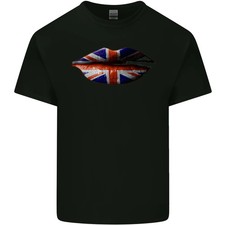 Union Jack Flag Lips the UK Great Britain Mens Light Cotton T-Shirt