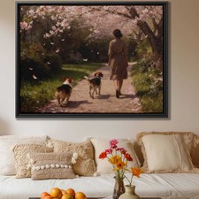 Corgi Dog Oil Painting Canvas Print Beagle Wall Art Spring Landscape Decor