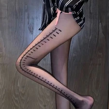 Sexy Sheer Ruler Print Tights - Women’s Black Novelty Number Pattern Pantyhose