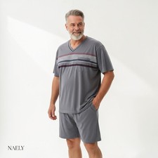 Herren Schlafanzug Kurz 4XL 100% Baumwolle Pyjama &Uuml;bergr&ouml;&szlig;e Grau Blau Dunkelblau
