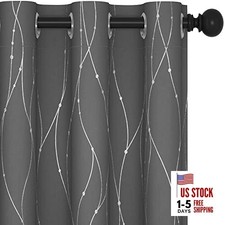 Kitchen Curtains, Short Blackout 42"W x 45"L (Pack of 2) Light Grey/Wave Dots