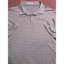 Peter Millar Mens XXL Striped Short Sleeve Polo Shirt Coral Blue Golf Casual