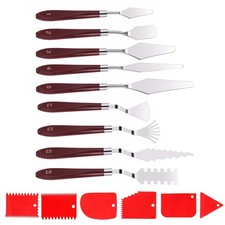 9+6 PCS Art Spatula Set Stainless Steel Rustproof Blades Wood Handle for Canvas