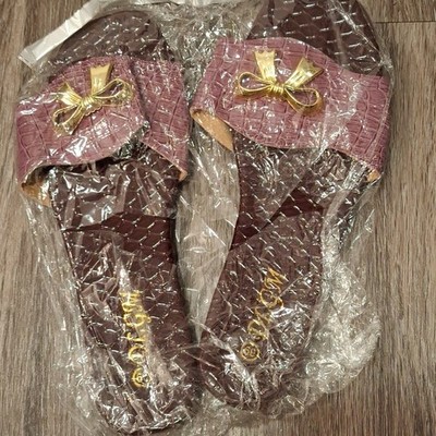 Bata Brown Gold Crocodile Pattern Slip On Slide Sandals Bow Accent Women