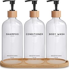 Clear Shampoo and Conditioner Dispenser Set by - Refillable Plastic Shower Di...