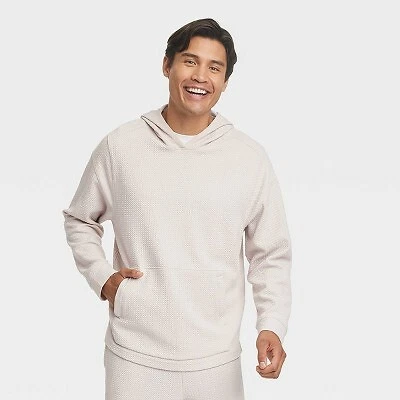 Men's Textured Fleece Hoodie - All in Motion Stone S