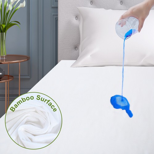 Waterproof Bamboo Knit Fabric Mattress Protector Ultra Soft Mattress Pad Cover - Picture 3 of 9