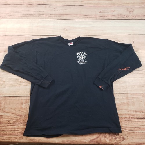 VINTAGE Los Angeles Feuerwehr Hemd Herren Extra Large Schwarz Outdoor Erwachsene *