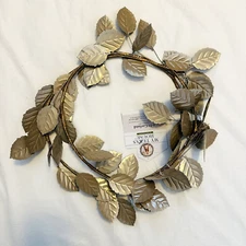 My Texas House Garland Metal Leaf Leaves 6 Ft Champagne Lt Taupe Wired Decor