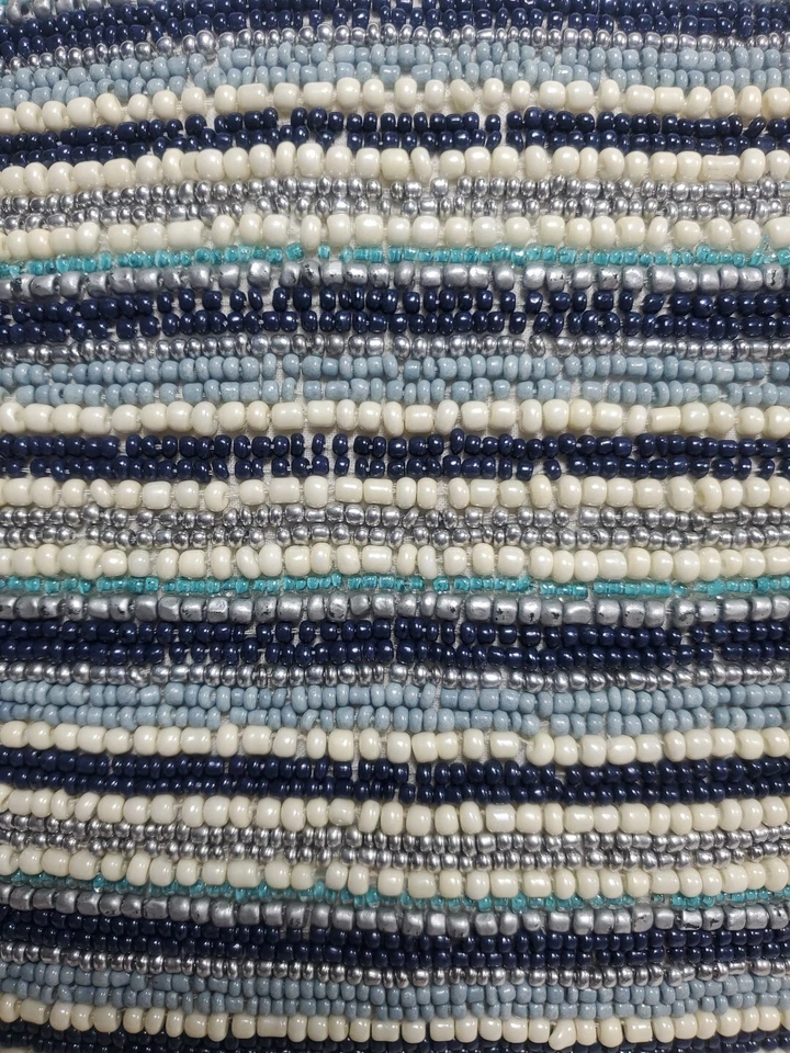 Pier One 1 Throw Pillow - Beaded Striped - Blues, Silver, Whites Square 12 X 12" - Image 3 of 4