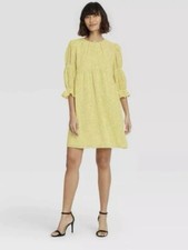 Yellow Babydoll Dress Womens Large Who What Wear Cottagecore Casual Spring Flowy