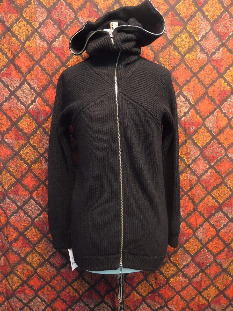 Archive Maison Martin Margiela Black Wool Knit Long Zip Neck Cardigan Sz M