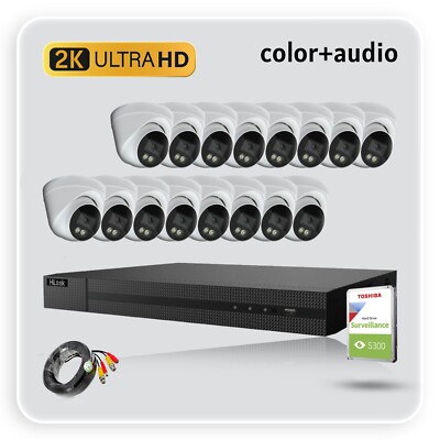 HIKVISION HILOOK CCTV-SYSTEM AUDIO MIKROFON 16 KANAL DVR 5 MP KAMERA COLOURVU SICHERHEITSSET