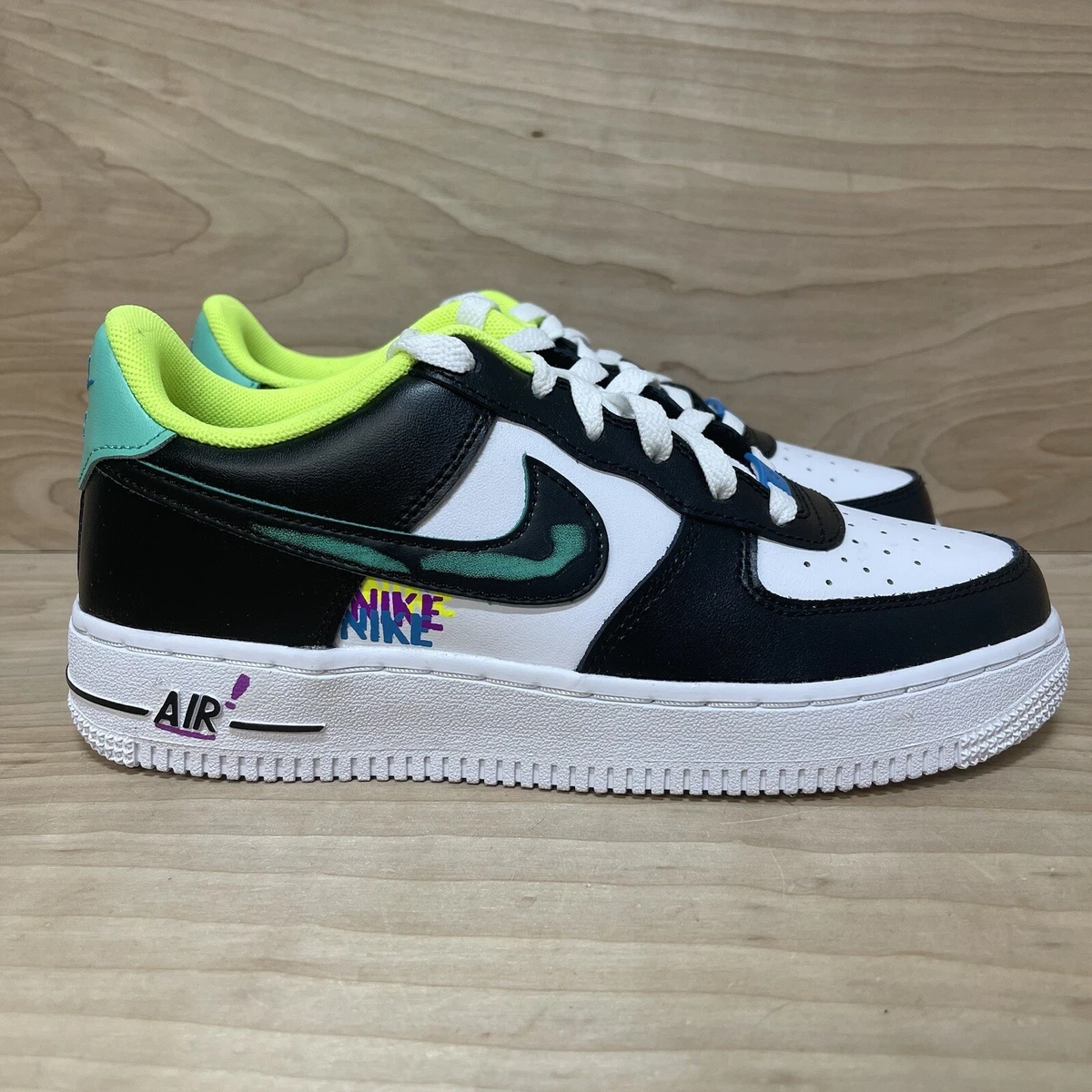 Nike Air Force 1 LV8 GS Sz 5.5 Y Womens Sz 7 Graffiti Black Green White  Sneaker