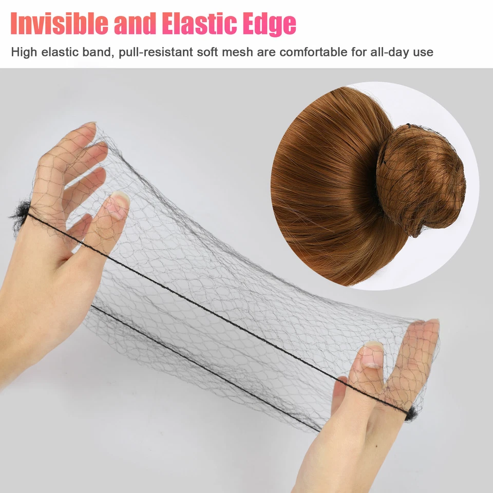 100X Invisible Hair Nets Bun Cover Elastic Edge Mesh Hairnet Stretch Cap Normal - Image 2 of 4