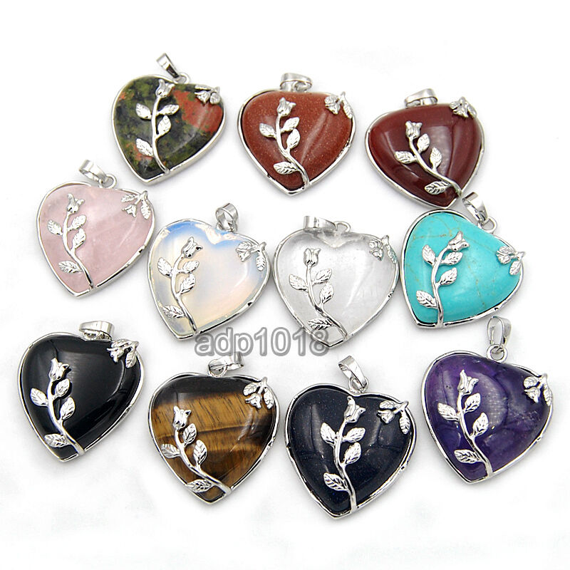 Natural Gemstone Flower Heart Pendant Free Ranking TOP8 shipping New Charm Beads Reiki Chakra