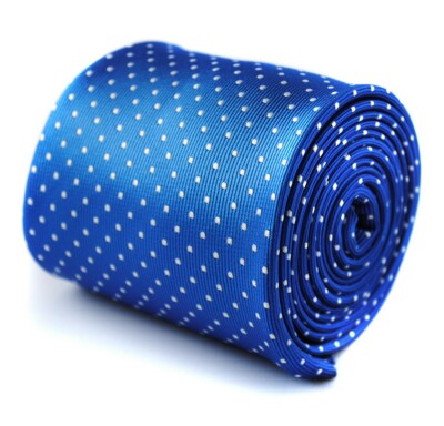 Frederick Thomas elektrische royalblaue Krawatte mit weißen Pin Dots Herrenkrawatte