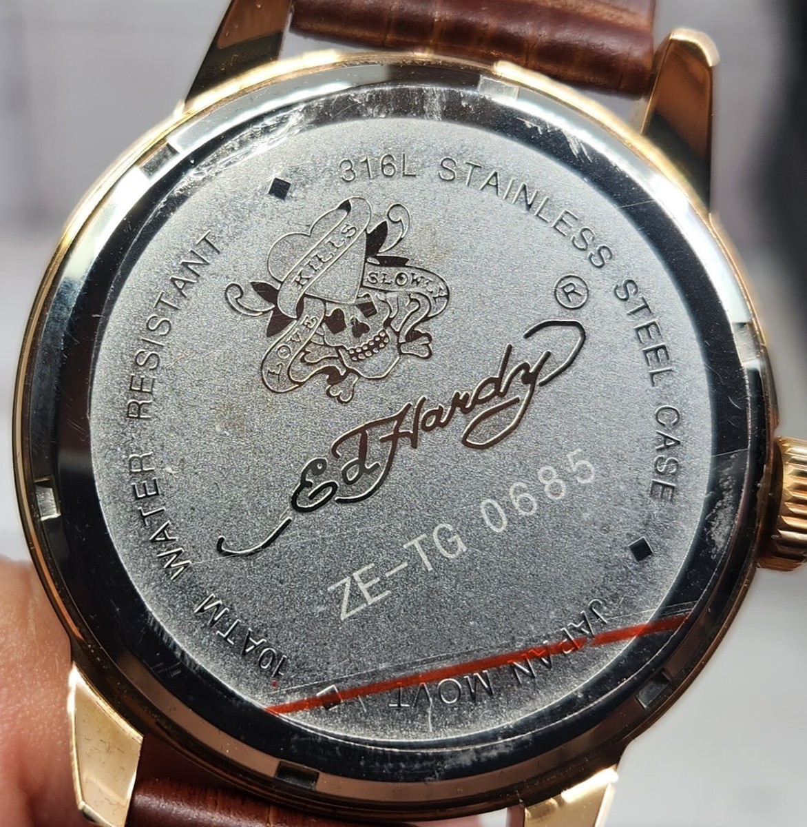 Ed Hardy Men's Brown Leather Strap Tiger Head Logo Japan Ed Hardy Men's Brown Leather Strap Tiger Head Logo Japan