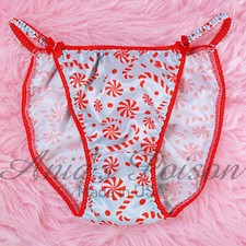 Christmas Satin Panties Sissy DUCHESS Cut 5-9 Candy Print ladies string bikini