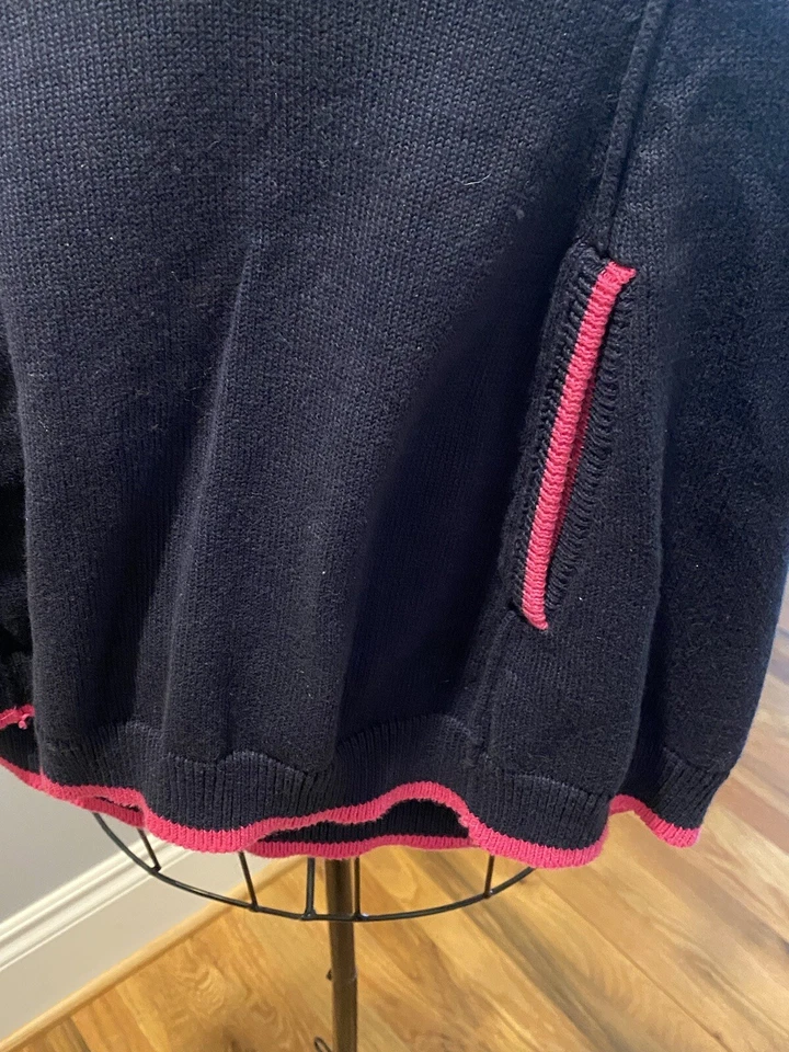 GAP Niñas Poncho Capa Talla 4 Azul Marino con Borde Rosa Pom Pom Suéter con Capucha Foto 4 de 4