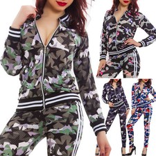 Women's Fitness Sport Camouflage Mesh Tracksuit Jacket Zip Pants K5606