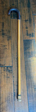 Vintage LEATHER WOOD CANE Hook Handle Wooden Walking Stick