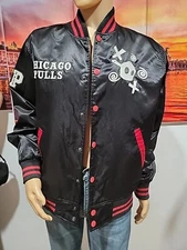 The Pothead Diaries Chicago Pulls Varsity Jacket Sz L Satin Black Red Snaps #W8