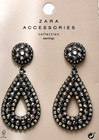 GRANDES BOUCLES D'OREILLES ZARA PERLES AVEC STRASS LARME CLOUS EARRINGS NEUF