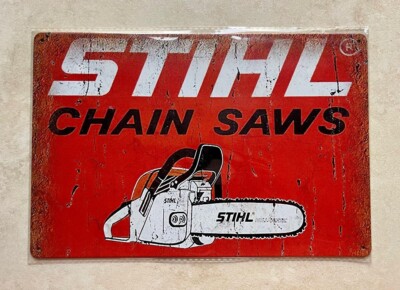 STIHL MOTORSÄGEN BLECHSCHILD MANN HÖHLE BAR KNEIPE WERKSTATT ELEKTROWERKZEUGE 20x30cm