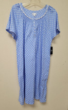 NEW ARIA Blue Floral 100 Cotton Nightgown Lace Trim 2 Pockets XL NWT