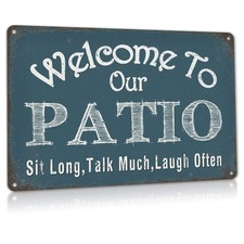 Welcome To Our Patio Sign Backyard Accessories Decor Outdoor Vintage Aluminum Me