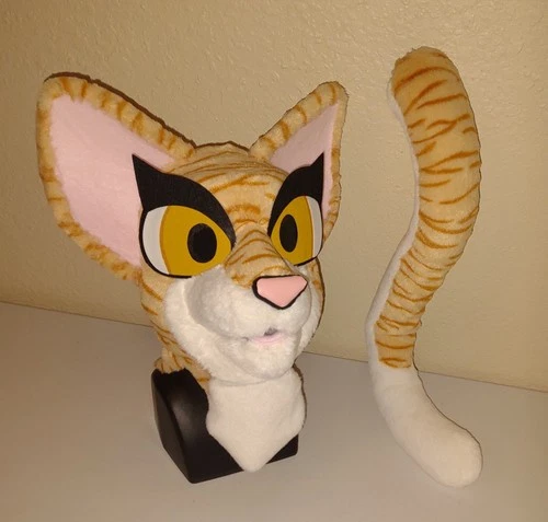 Tabby Cat Fursuit Partial Animal Costume Mascot Head And Tail!