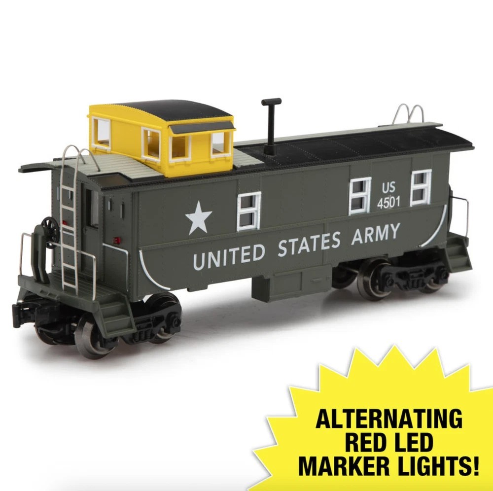 O Gauge USA Army Caboose with Lights & Operating Coupler Train Car