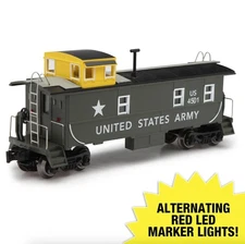 O Gauge USA Army Caboose with Lights & Operating Coupler Train Car