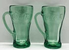 2 VTG NOS LIBBEY COCA COLA 14 OZ GREEN GLASS DRINKING GLASSES-HANDLE-USA