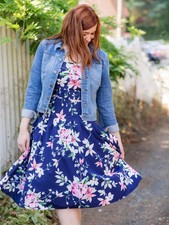 Eliza J Navy Floral Dress with Belted Waist Size 12