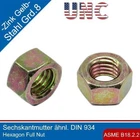 UNC Hex Nut ASME B18.2.2 Steel Grade 8 Yellow Zinc Plated,