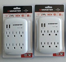 Monster Just Power It Up 0 ft. L 6 outlets Wall Tap Surge Protector w/USB White